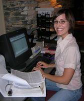 library intern working at computer